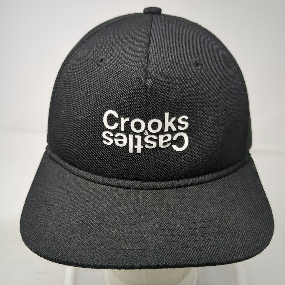 Crooks & Castles Snapback Black One Size Hat Inverted Logo Gold Pin Graphic Brim