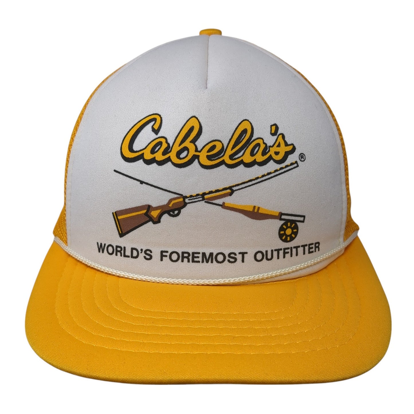 Cabela's World's Foremost Outfitter Trucker Hat Yellow OS Adjustable Mesh Back