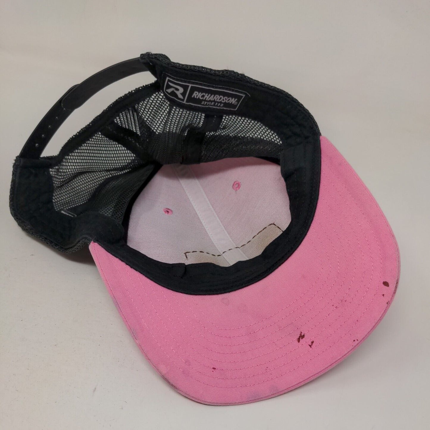 Richardson Leather Patch Snapback Mesh Back Trucker Hat Pink One Size