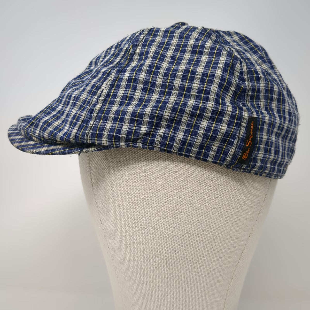 Ben Sherman Newsboy Cap Blue M Plaid Pattern Fitted Hat Classic Checkered