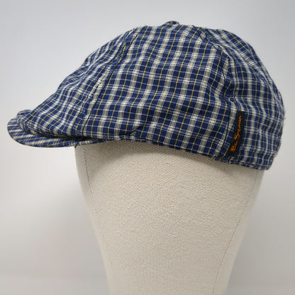 Ben Sherman Newsboy Cap Blue M Plaid Pattern Fitted Hat Classic Checkered