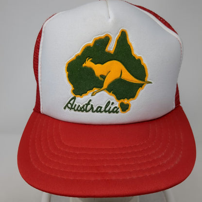 Trucker Hat Red White One Size Australia Kangaroo Map Graphic Mesh Snapback