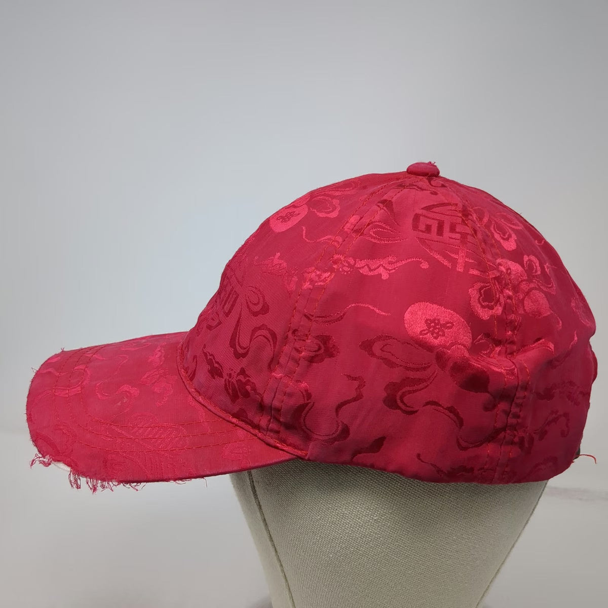 Dreamsacks Baseball Cap Red One Size 100% Silk Chinese Pattern Hat Slideback