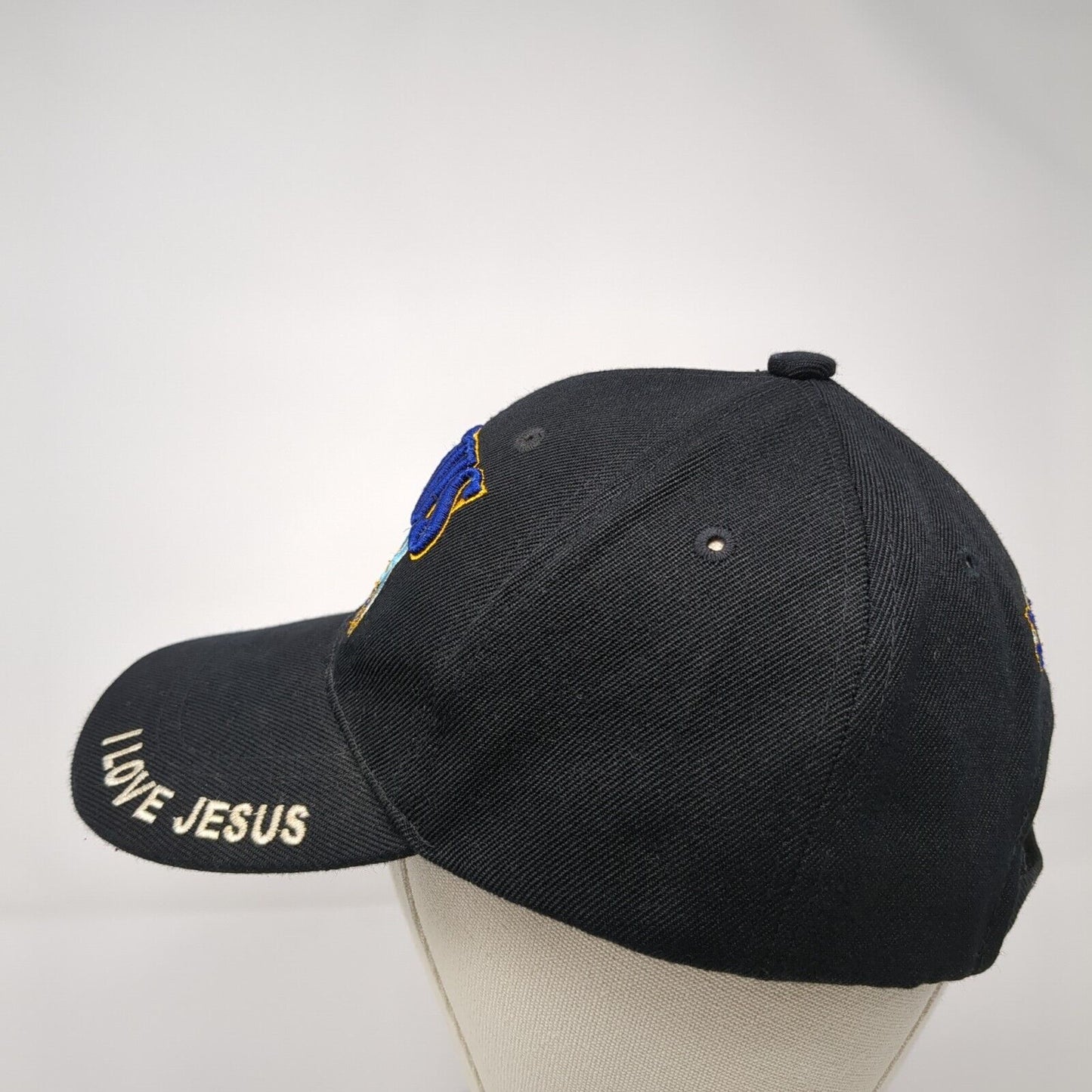 Jesus Has Me Hooked Strapback Hat Black One Size Embroidered 6 Panel