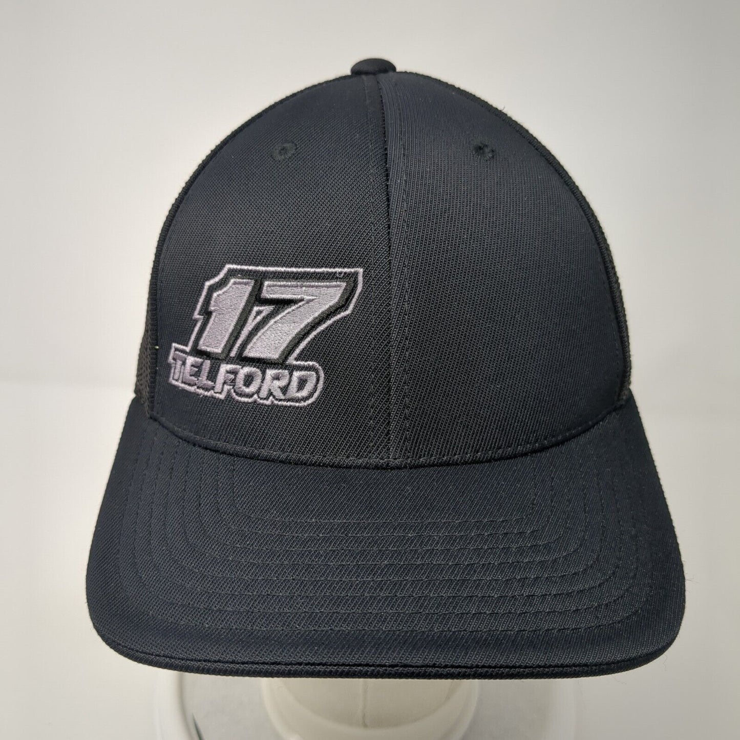 17 Telford Fitted Mesh Back Trucker Hat Black 6 7/8-7 3/8 Embroidered