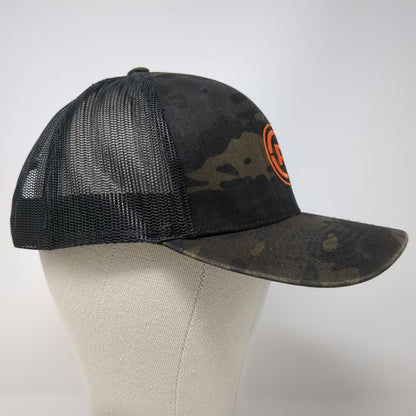 Yupoong Trucker Hat Black One Size Snapback Camo Orange Logo P Mesh Back Hat