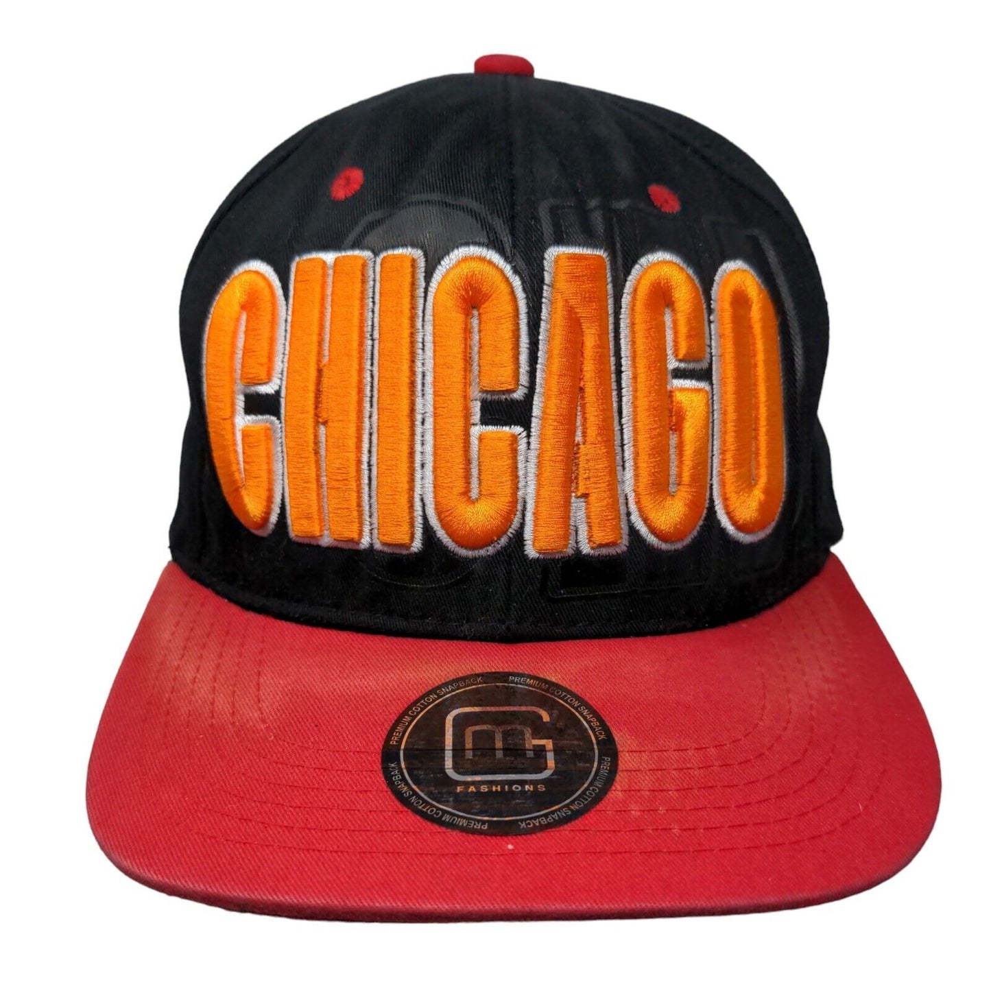 Chicago Snapback Hat Red Black Embroidered Logo Adjustable 100% Cotton