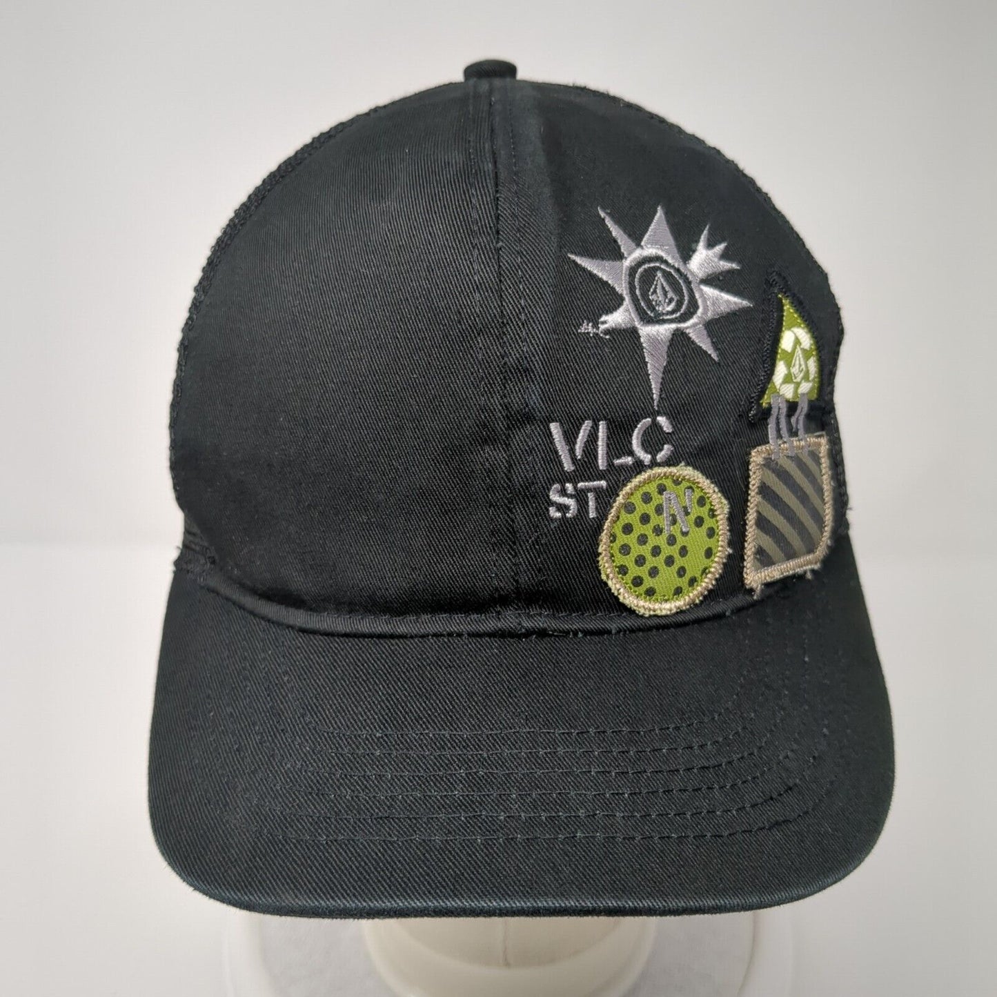 Volcom Measure Snapback Trucker Hat Black One Size Adjustable Mesh Back 6 Panel