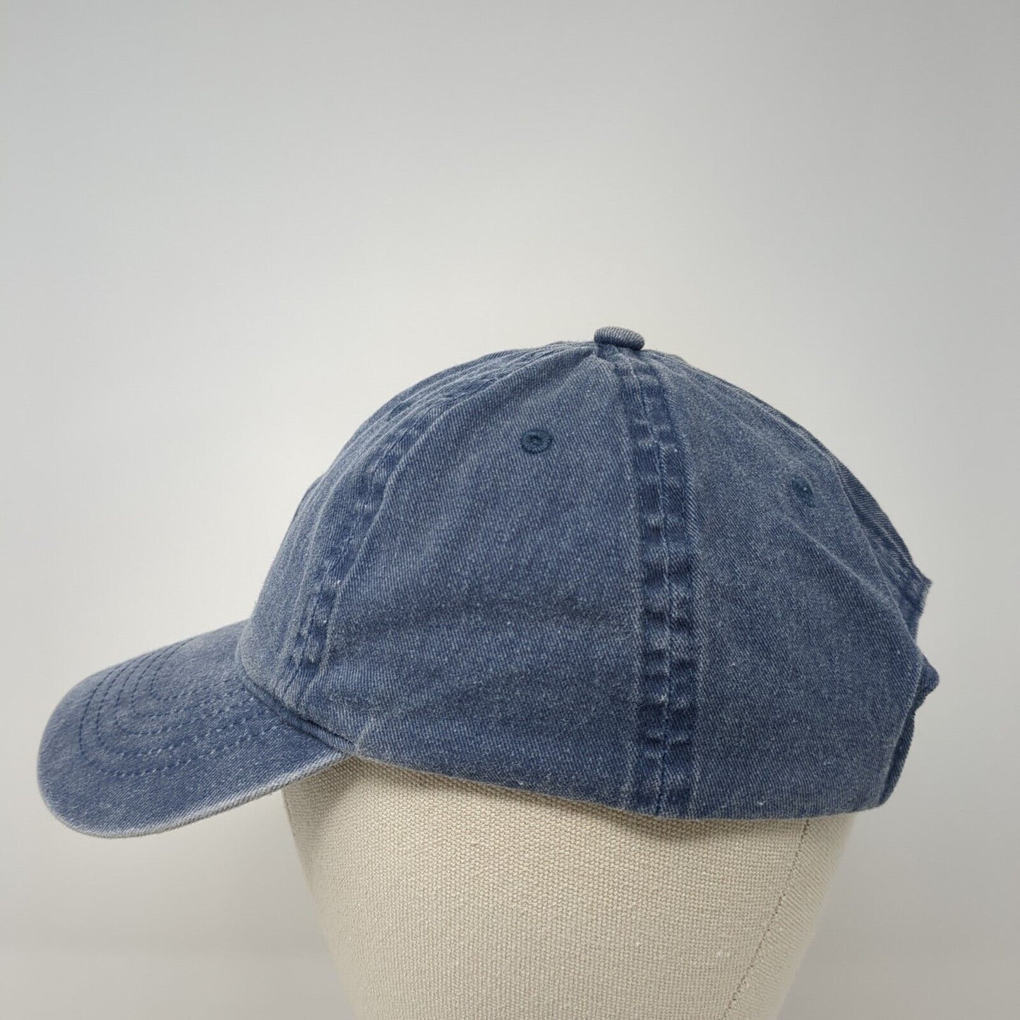 Unbranded Strapback Hat Blue OS Adjustable Vented Holes 6 Panel Denim Blank