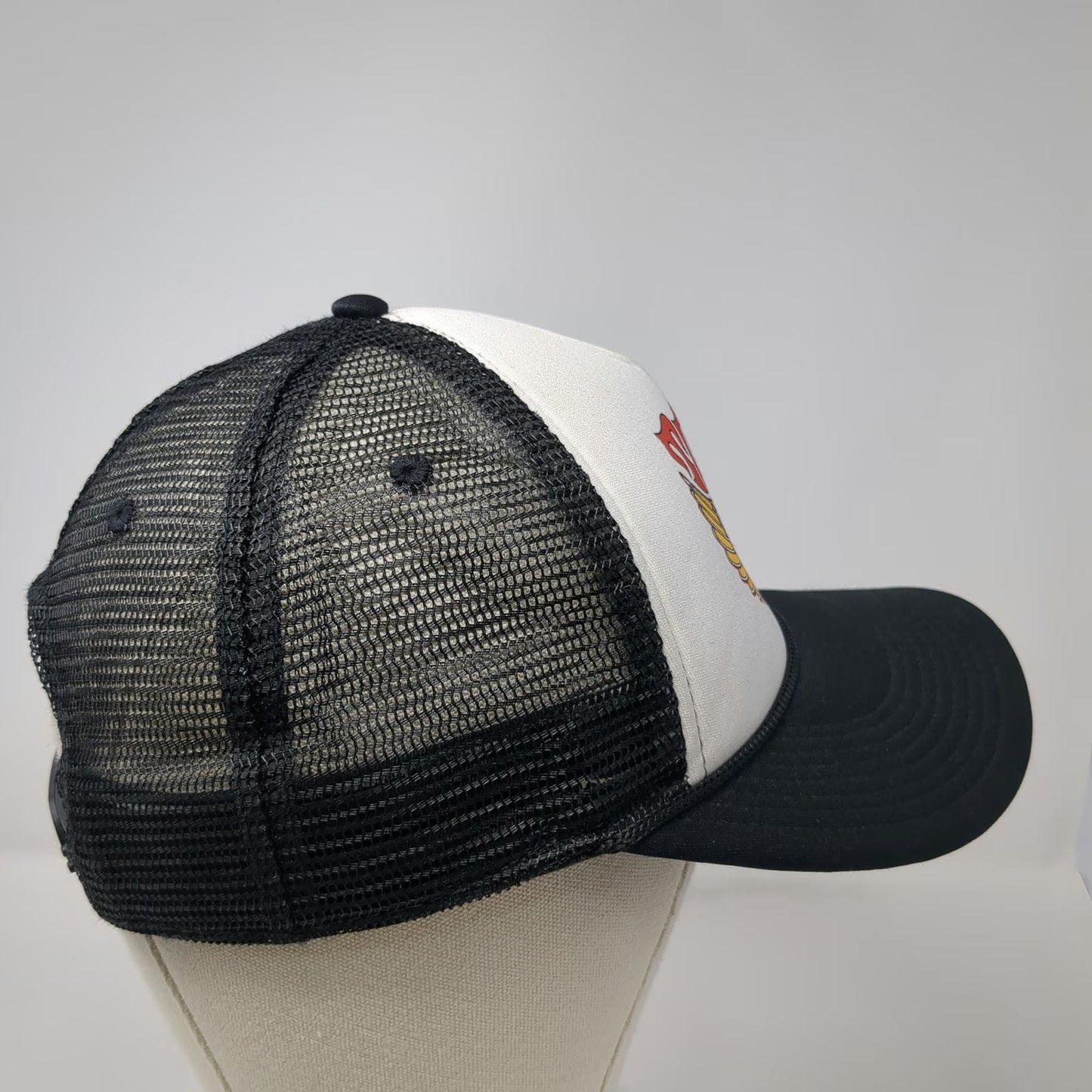 TC Bros. Trucker Hat Black White One Size Winged Engine Motorcycle Graphic Foam