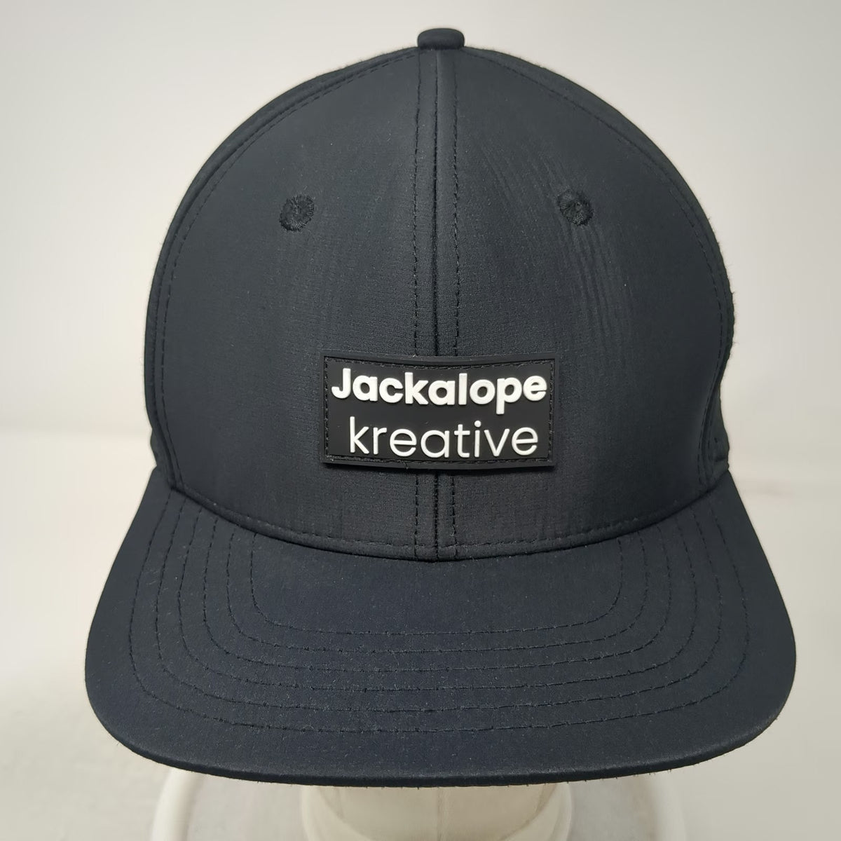 Jackalope Trucker Hat Black One Size Laser Perforated Mesh Snapback Rubber Patch