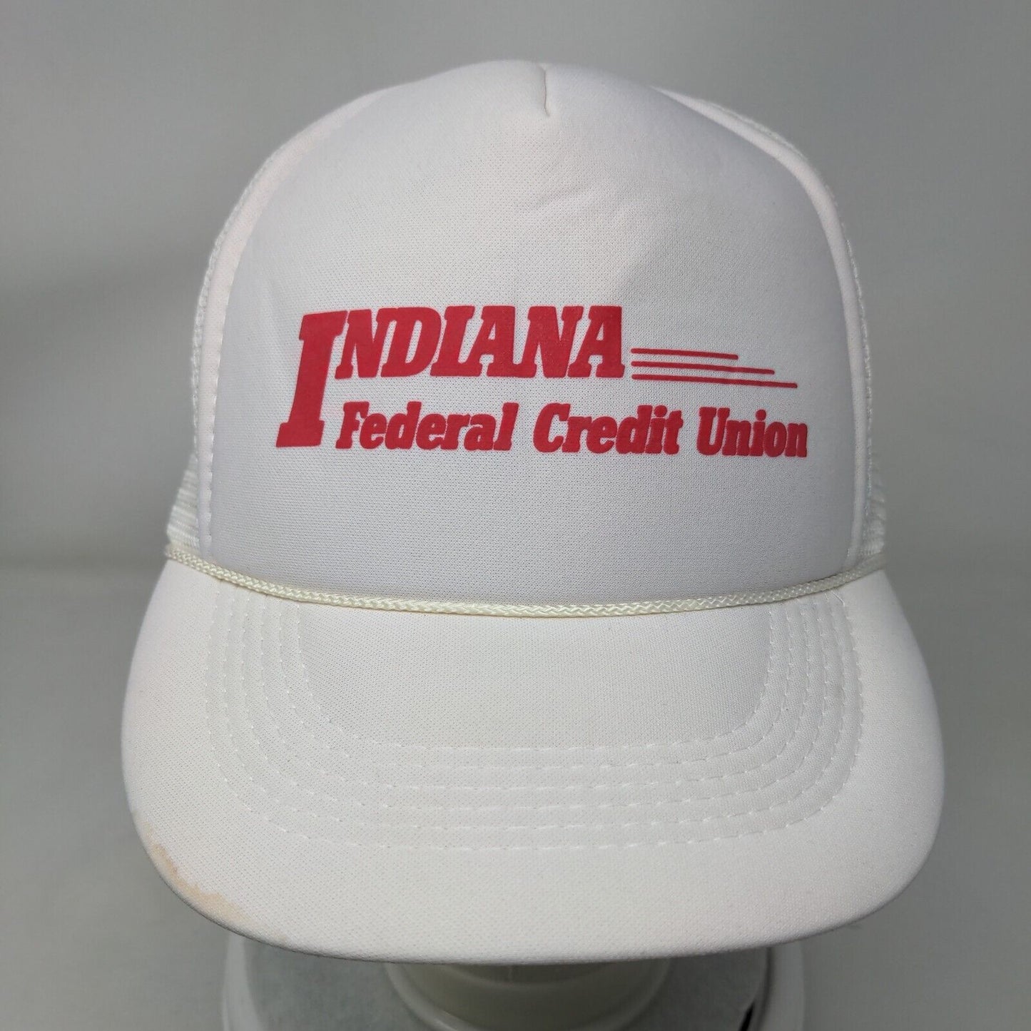 Indiana Federal Credit Union Trucker Hat White OS Mesh Back Suede Puff Rope