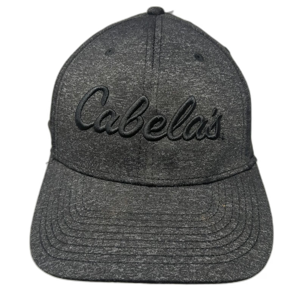 Cabela's Baseball Cap Black One Size Gray Embroidered Logo Stretch Fit Hat