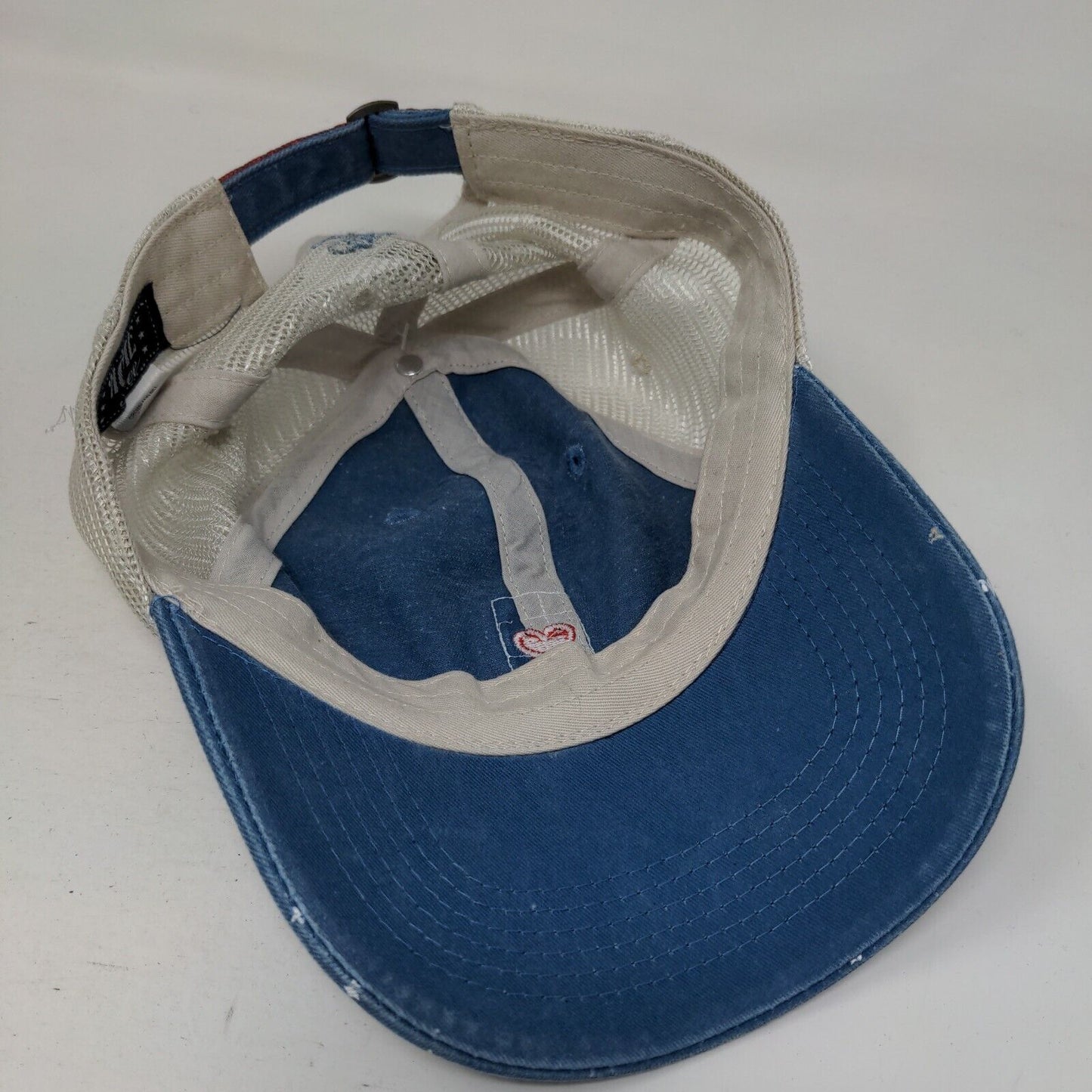 Red Heart Stars Indiana Slideback Trucker Hat Blue OSFM Adjustable Mesh Back
