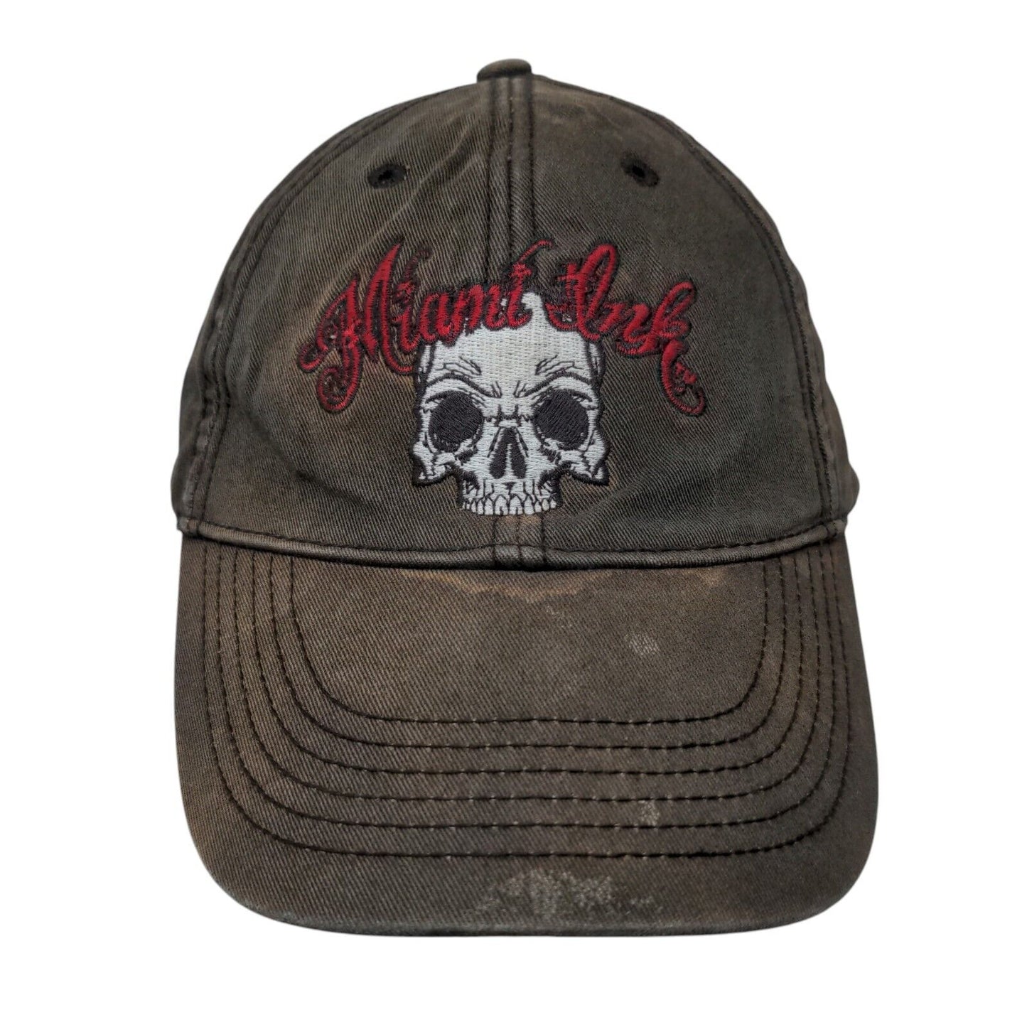 Miami Ink Snapback Hat Black OSFM Adjustable Embroidered Skull 6 Panel Cotton