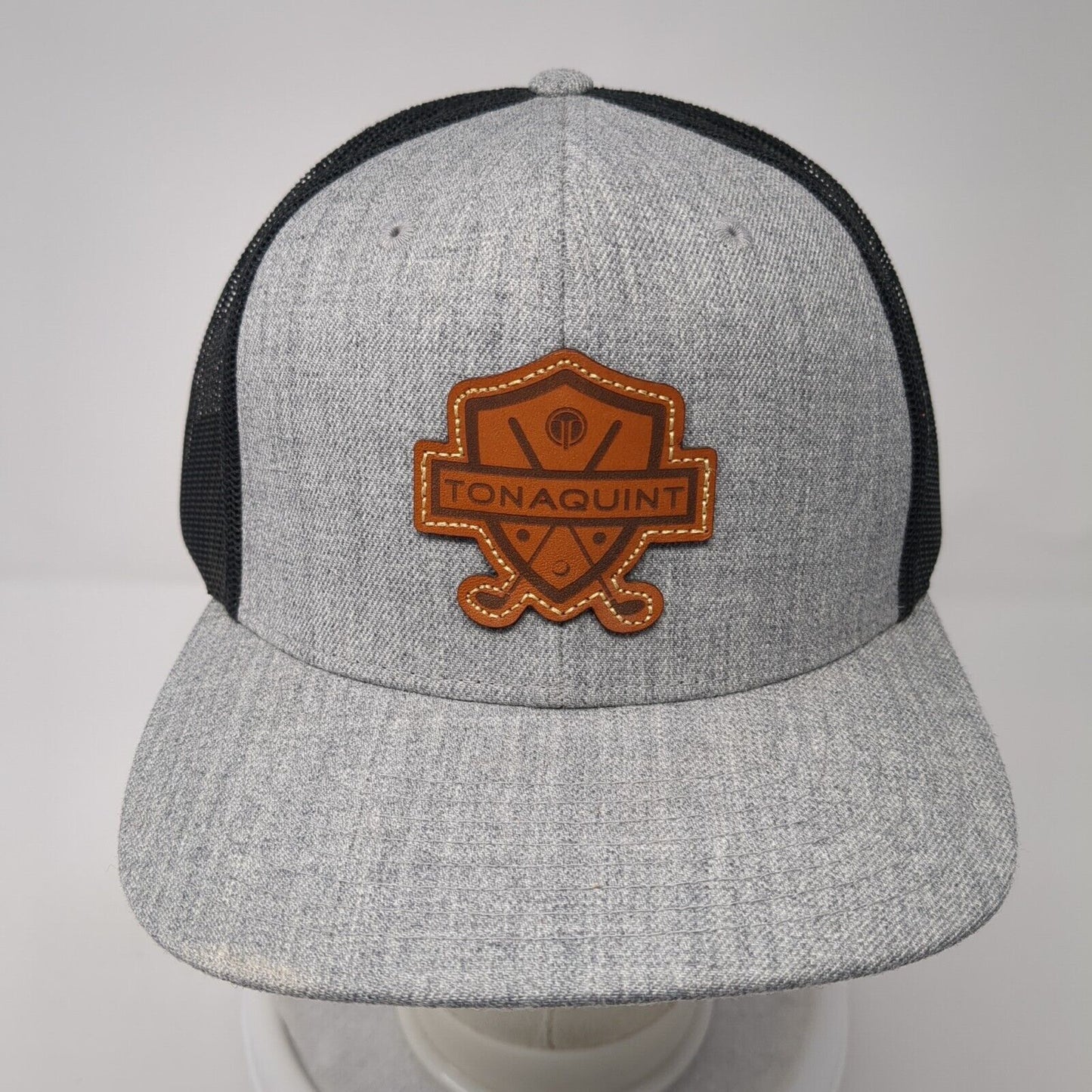 Tonaquint Leather Patch Snapback Trucker Hat Gray One Size Mesh Back