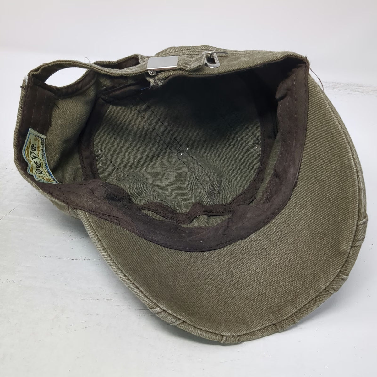 Heve Army Cap Brown One Size Studded Distressed Cotton Slideback Buckle Hat