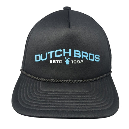 Dutch Bros Estd 1992 Trucker Hat Black One Size Adjustable Mesh Back Rope