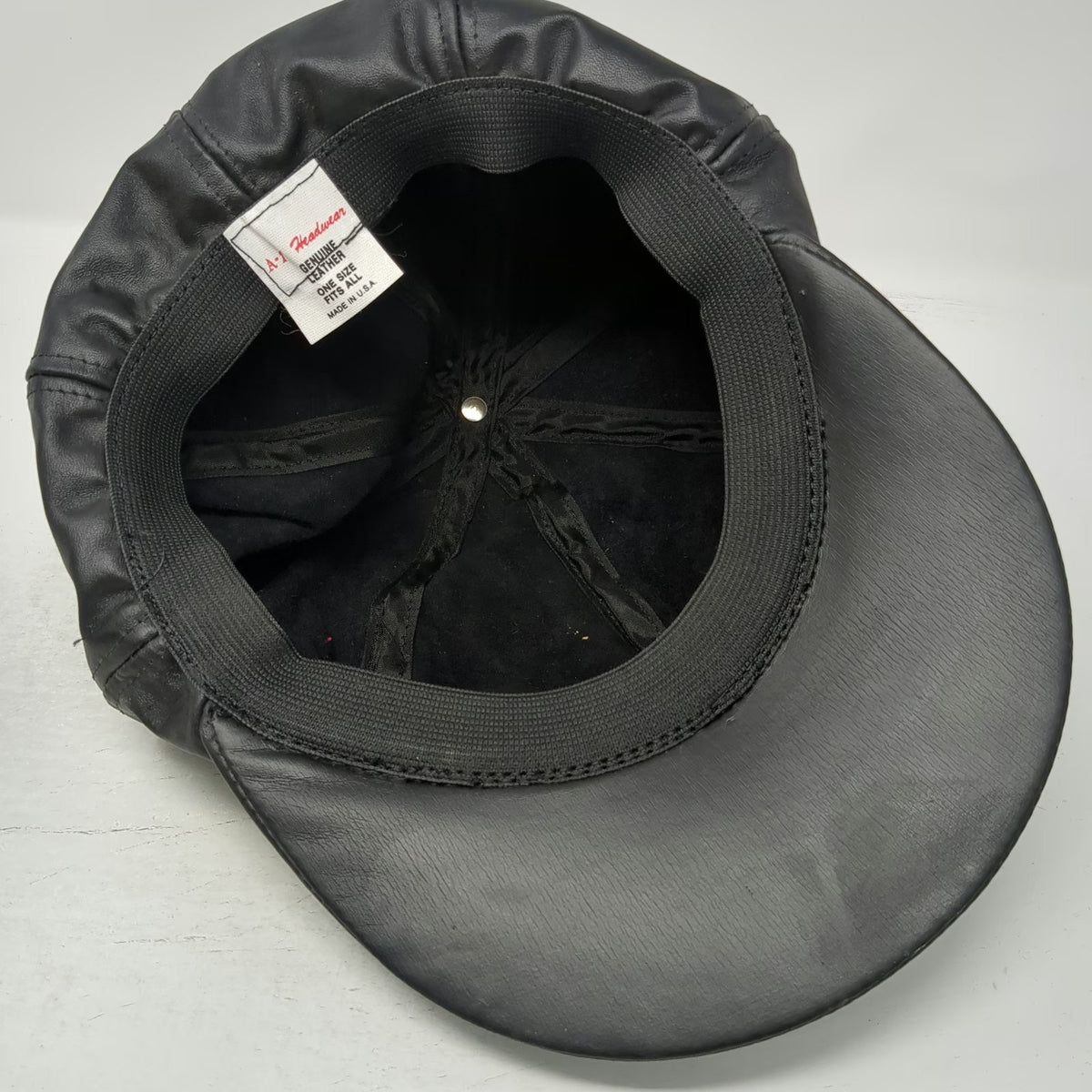 A-1 Headwear Baseball Cap Black Genuine Leather Made in USA Hat Vintage