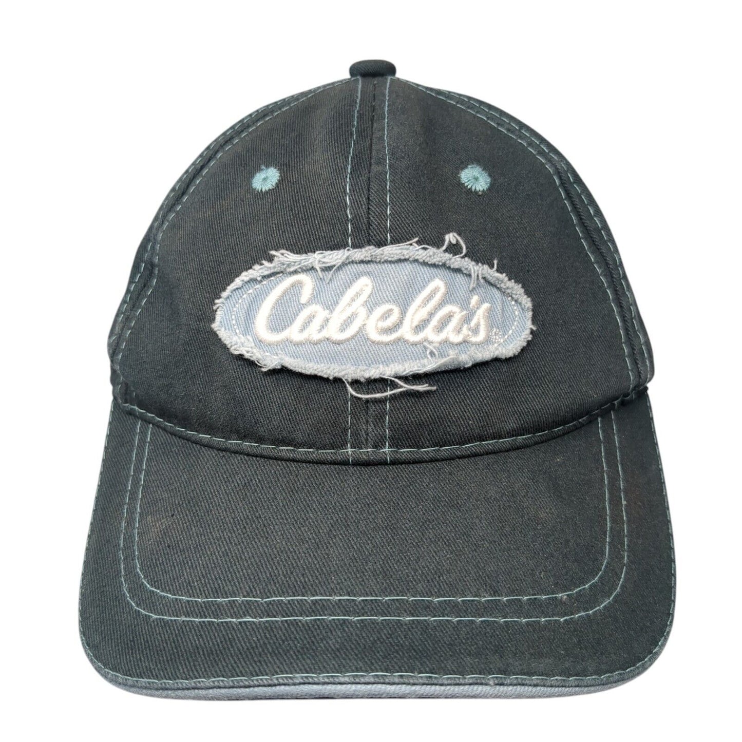Cabela's Strapback Hat Blue One Size Adjustable Embroidered Distressed 6 Panel