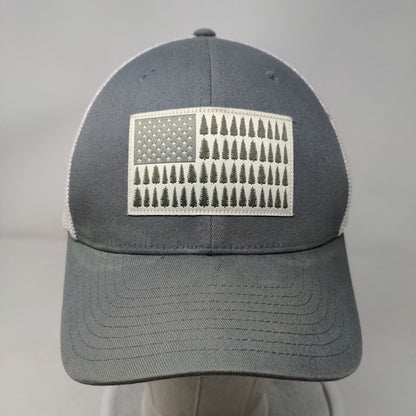 Columbia Fitted Mesh Back Hat Gray White Size S/M Embroidered Tree Flag Logo