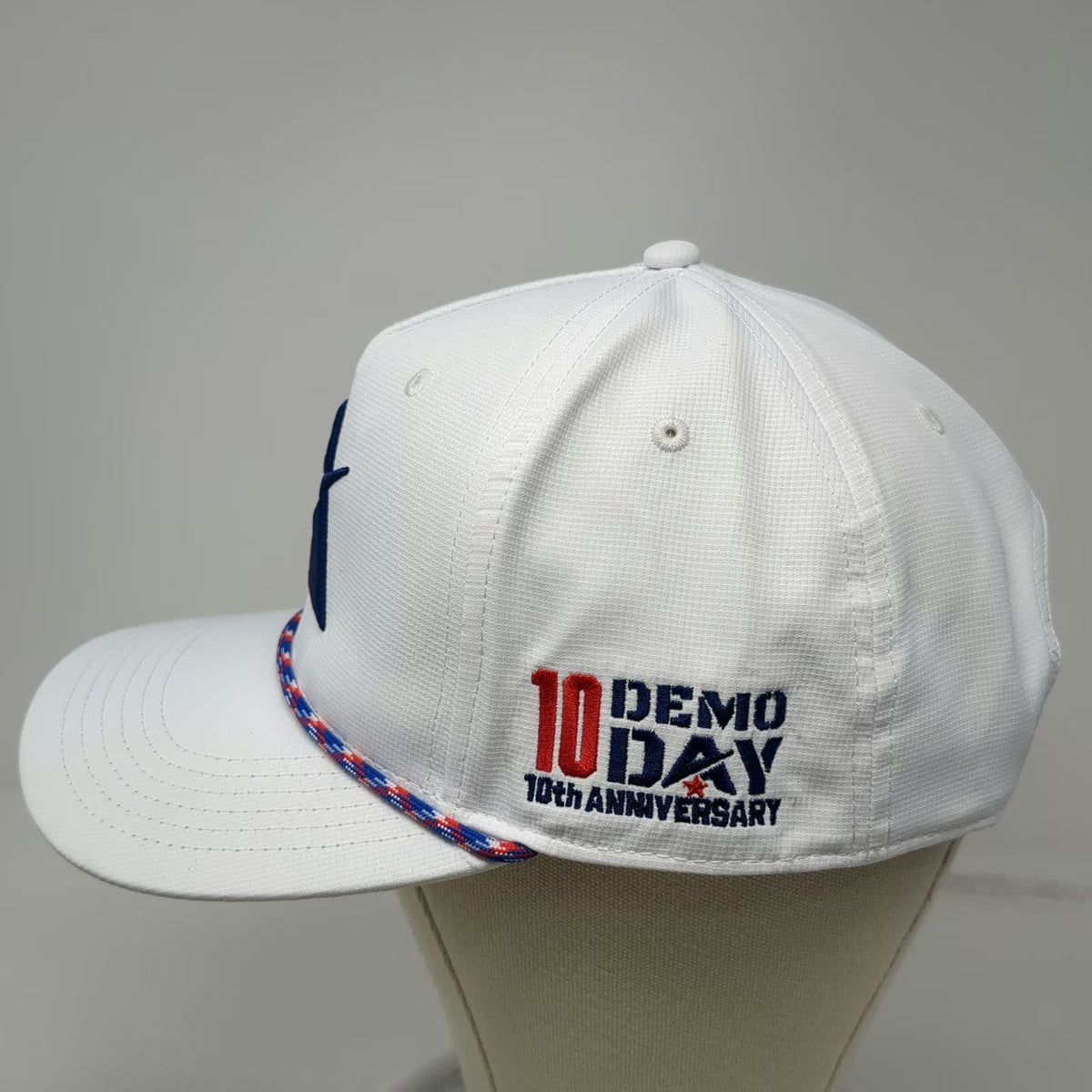 Cap America 5 Panel White One Size Hat Demo Day 10th Anniversary Rope Snapback