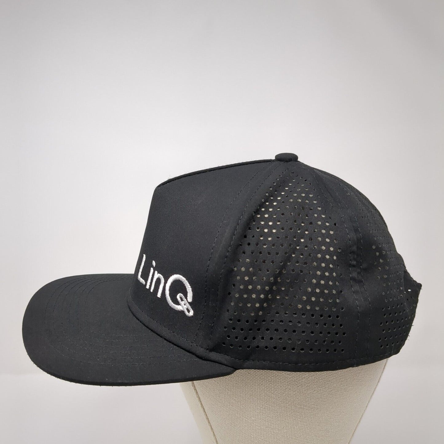 LinQ Snapback Hat Black One Size Adjustable Laser Cut Perforated Solid
