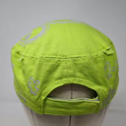 RainBow Army Cap Green One Size Fleur De Lis Rhinestone Distressed Strapback Hat
