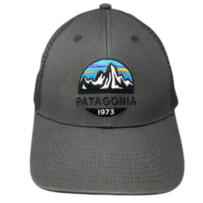 Patagonia Trucker Hat Gray One Size Mesh Snapback Mountain Logo 1973 Hiking Cap