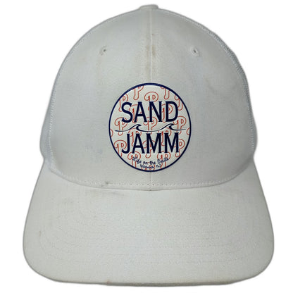 KBETHOS Trucker Hat White One Size Snapback Mesh Sand Jamm Wildwood NJ Graphic