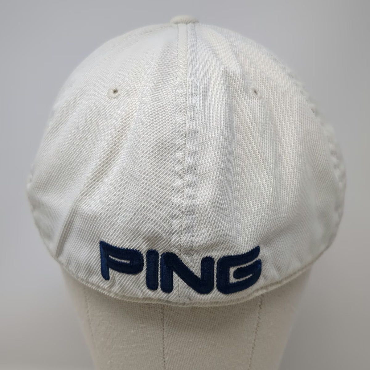 PING 5 Panel Hat White XL Embroidered Logo Stretch Fit Nylon Blend Golf Cap