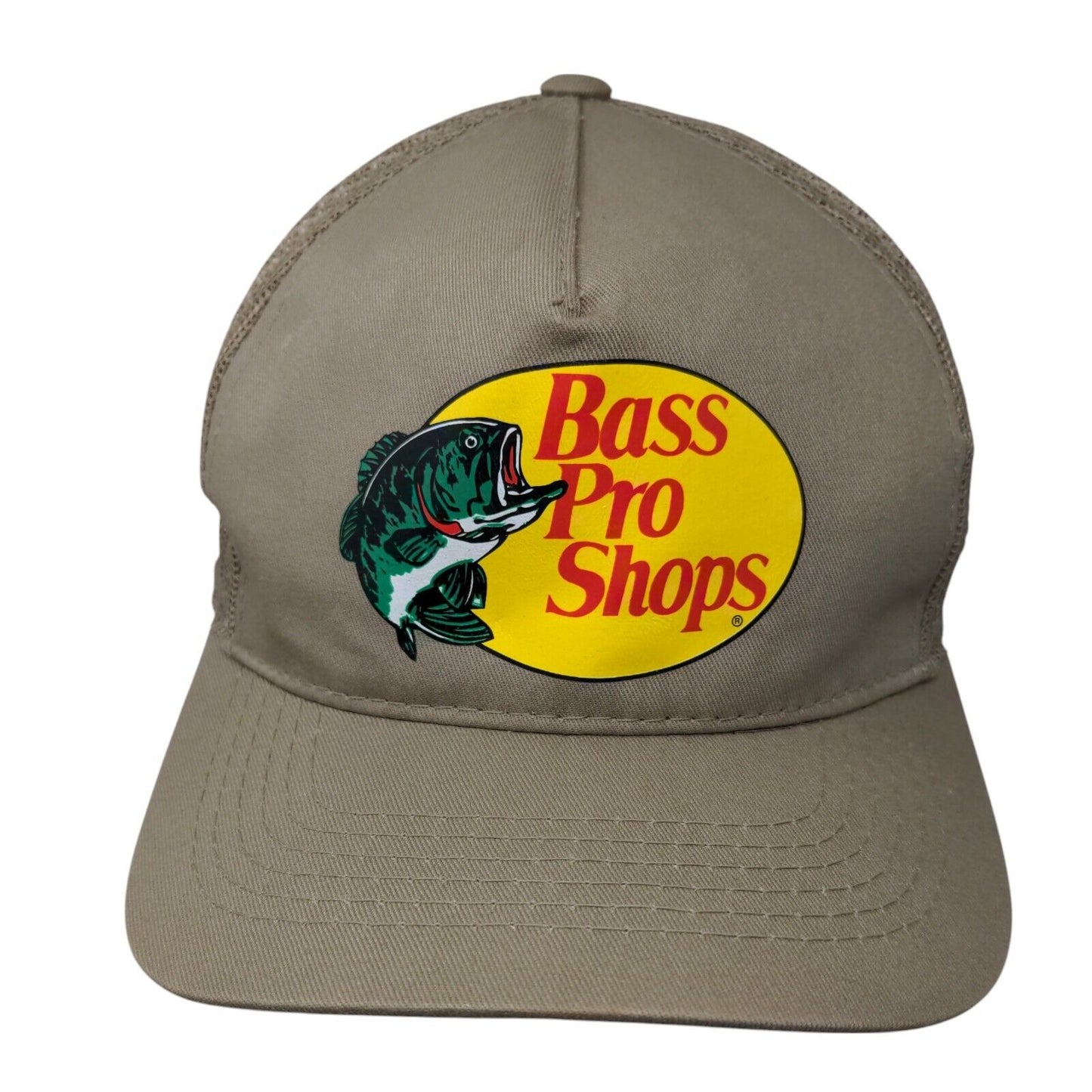 Bass Pro Shops Snapback Trucker Hat Tan OSFM Mesh Back Solid Gone Fishing