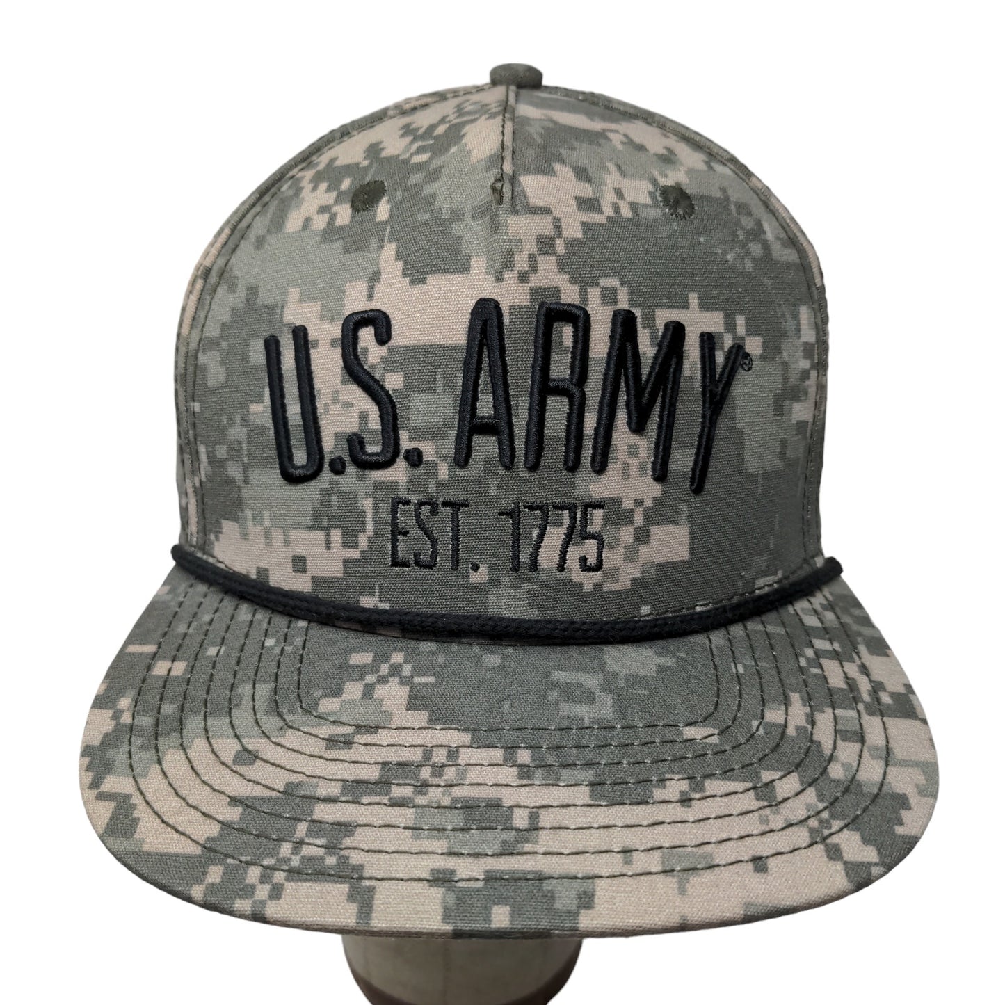 U.S. Army Official Snapback Trucker Hat Digital Camo OSFA Embroidered Logo Rope