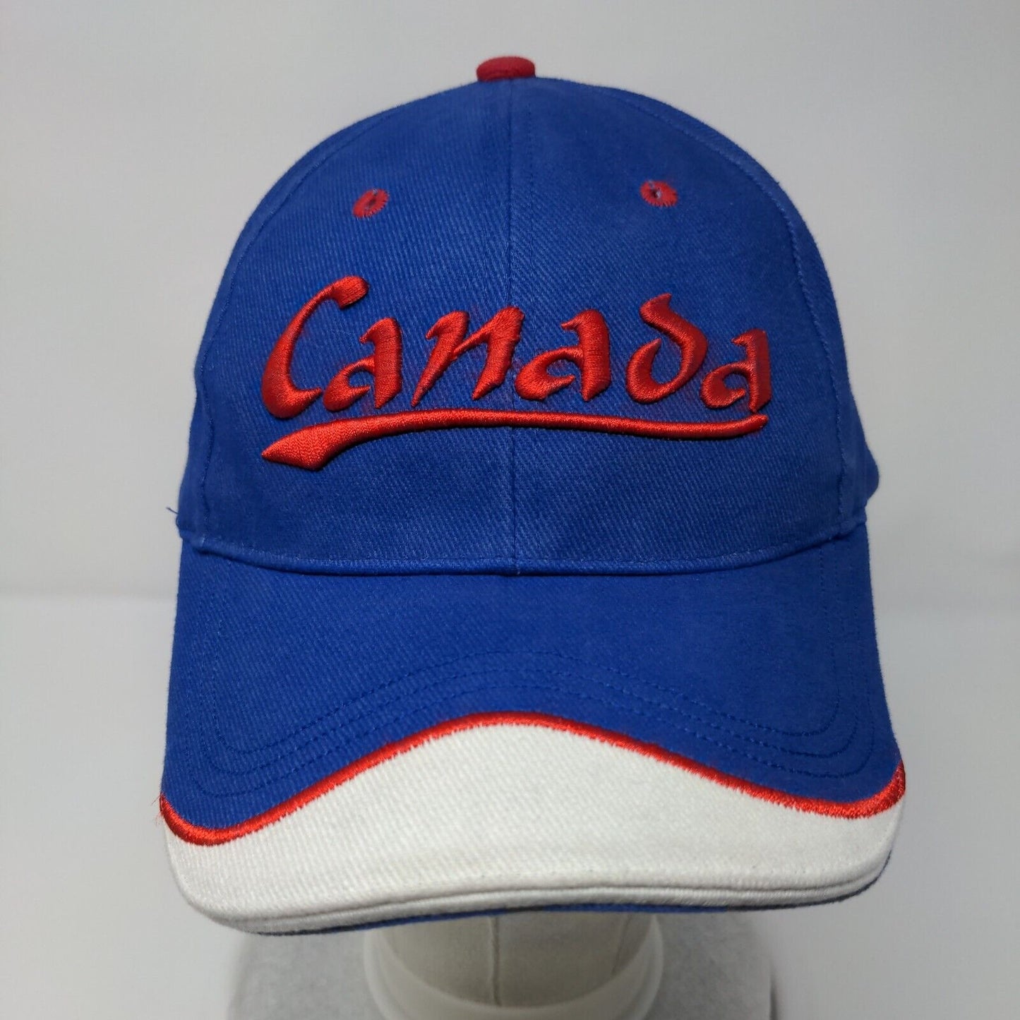 Canada Strapback Hat Blue OSFA Adjustable Embroidered Vented Holes Cotton
