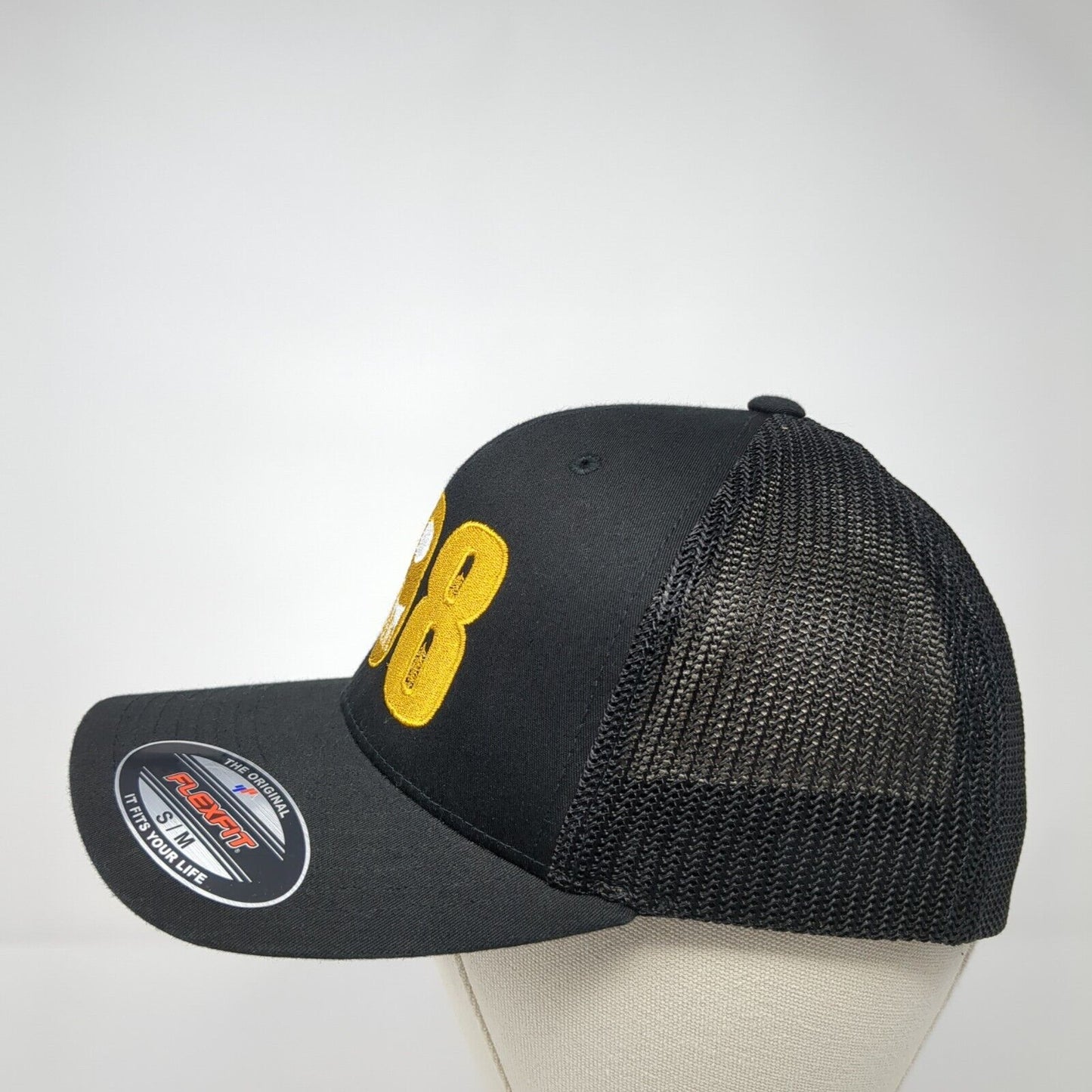 208 Fitted Trucker Hat Black S/M Flexfit Mesh Back Embroidered Port Authority