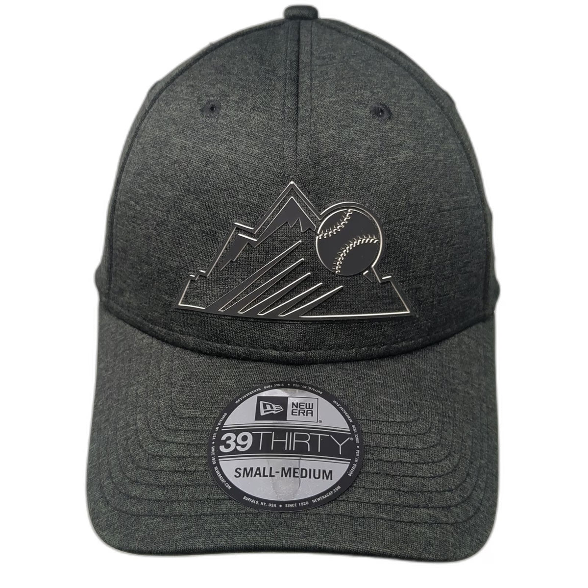 Colorado Rockies MLB New Era Baseball Cap Gray M Metallic Logo Stretch Fit Hat