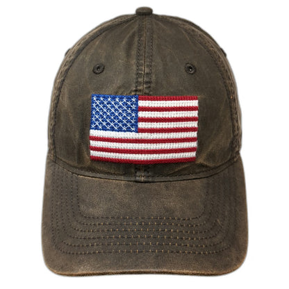 Cabela's Baseball Cap Brown One Size American Flag Strapback Outdoor Fishing Hat