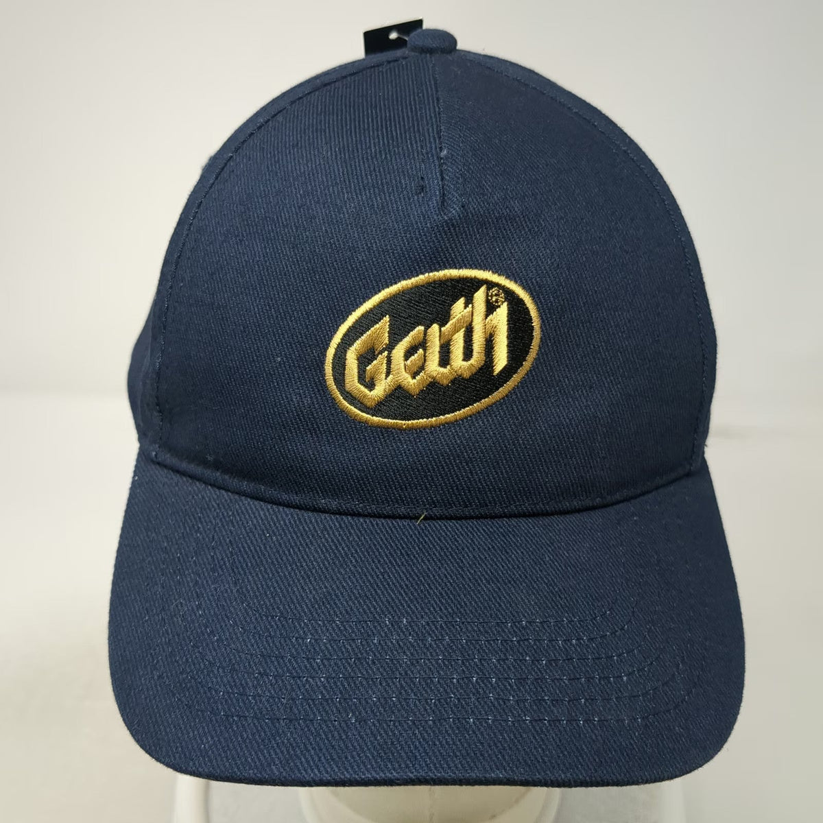 Beechfield 5 Panel Blue Hat One Size Strapback Geth Logo Patch Embroidered