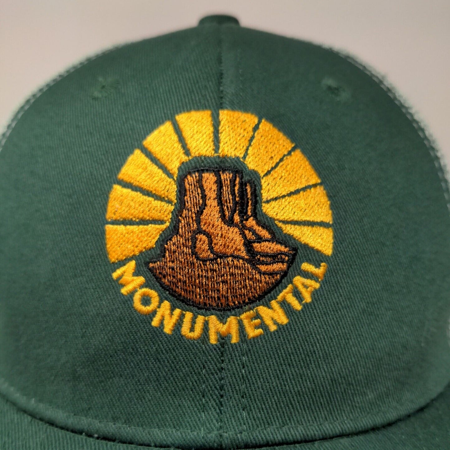 Monumental Men's Snapback Mesh Back Hat Green Embroidered Logo Christian