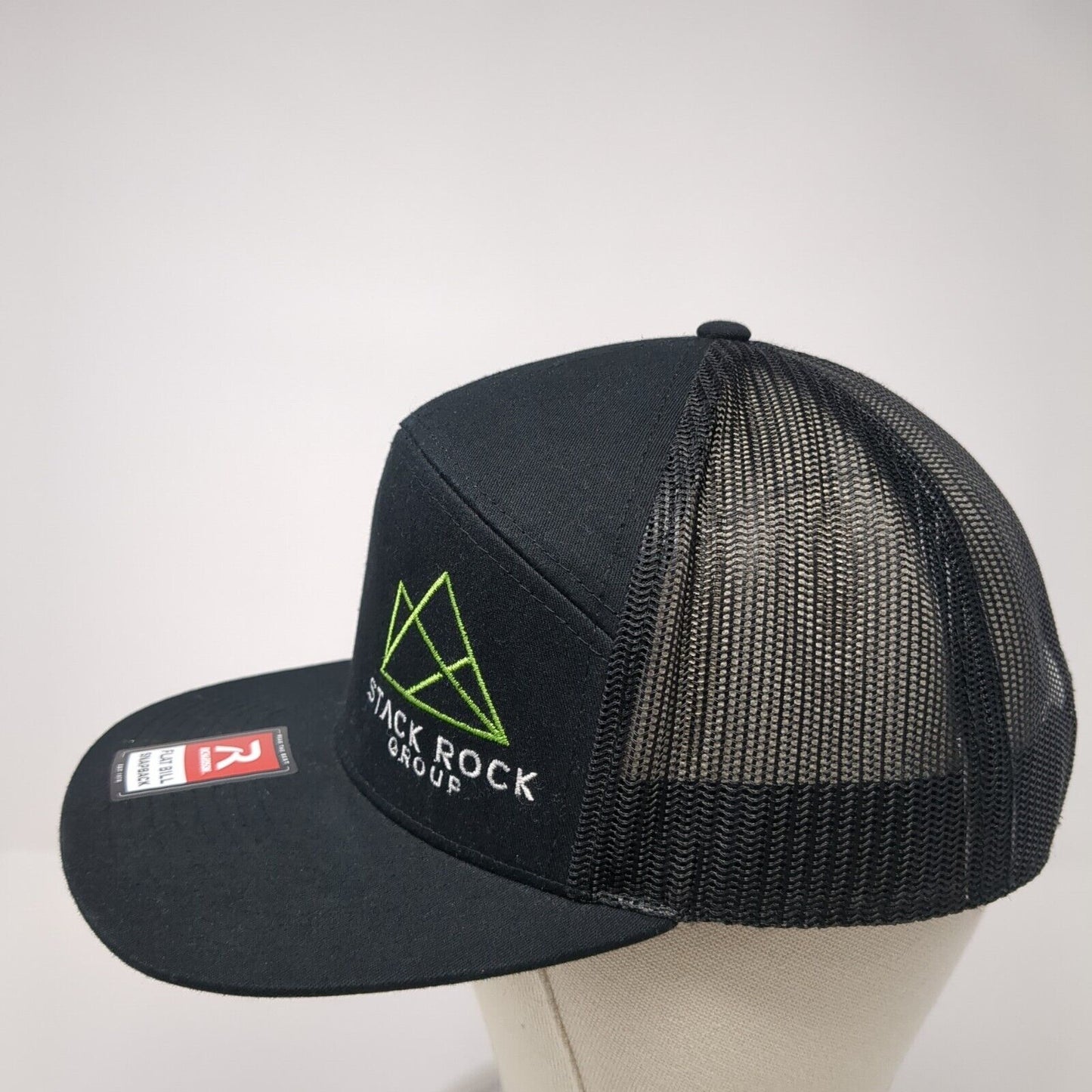 Stack Rock Group Snapback Trucker Hat Black One Size Mesh Back Flat Bill