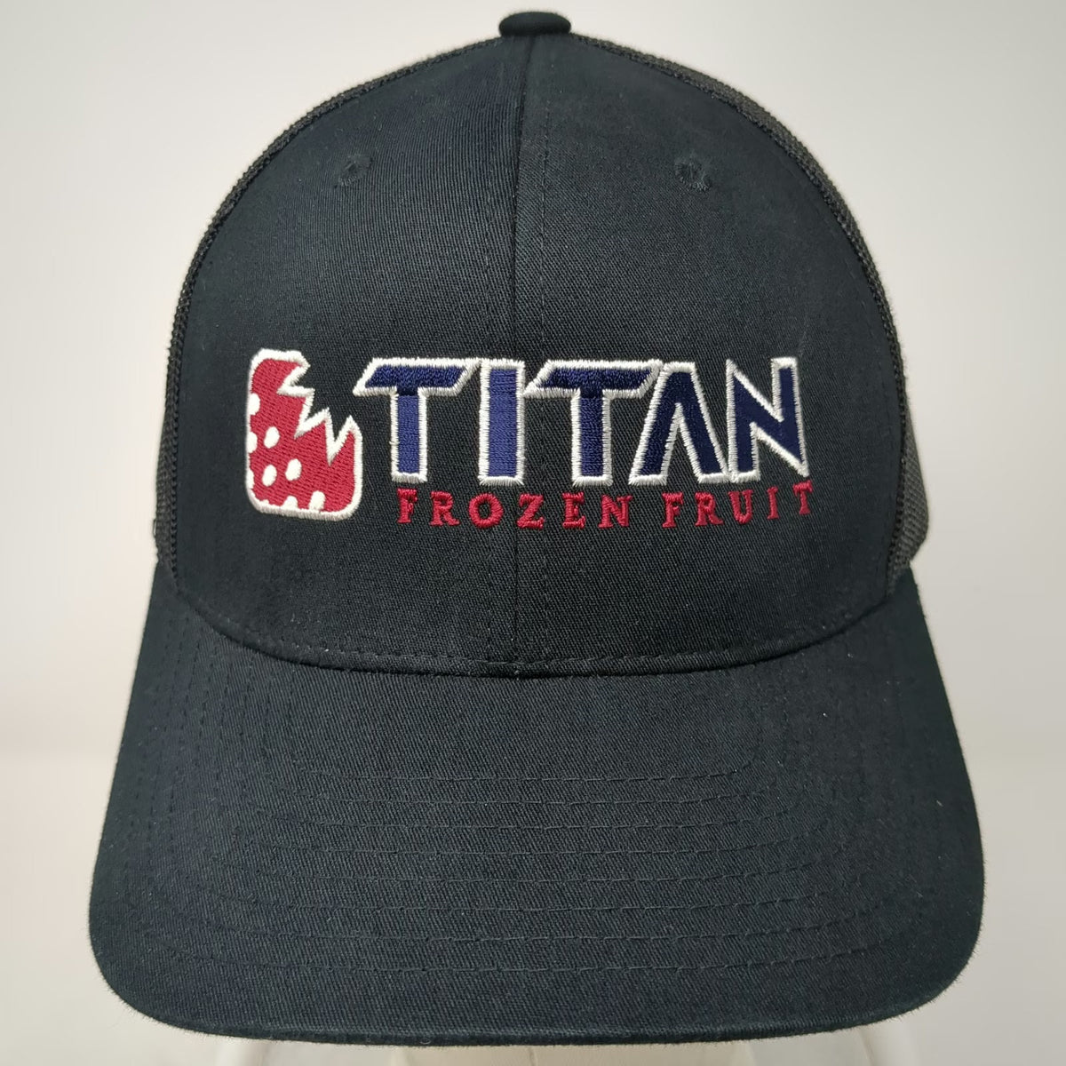 Yupoong Trucker Hat Black One Size Titan Frozen Fruit Mesh Back Snapback Logo