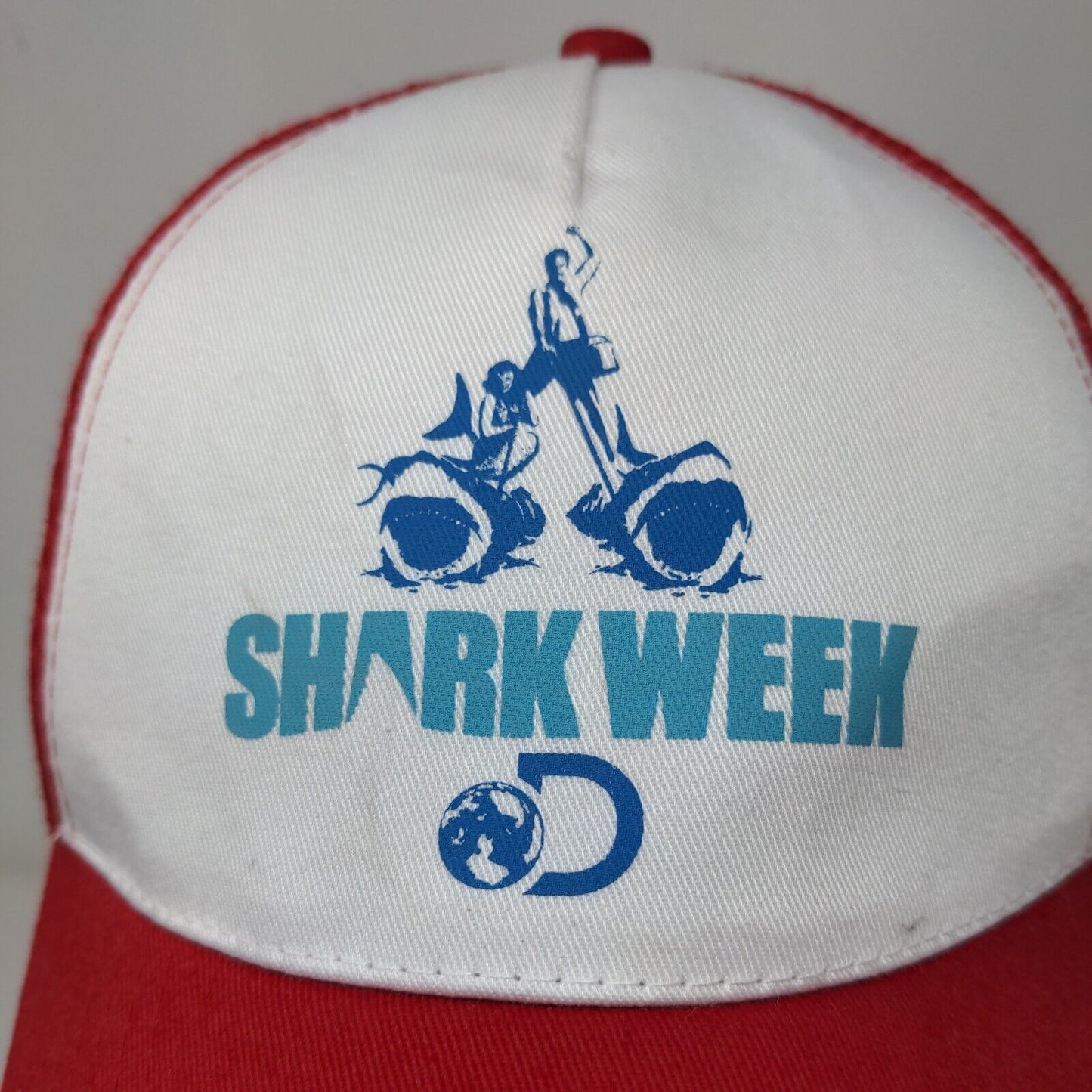 Shark Week Snapback Trucker Hat Red OSFA 5 Panel Mesh Back Discovery Channel