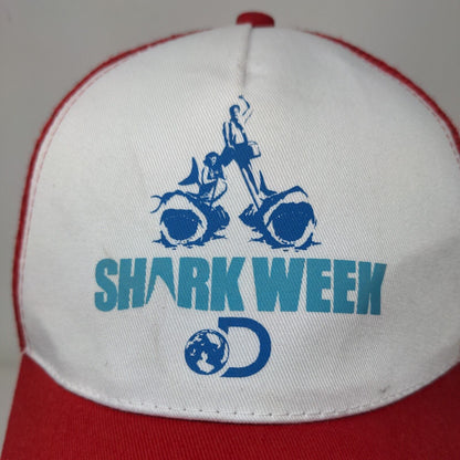 Shark Week Snapback Trucker Hat Red OSFA 5 Panel Mesh Back Discovery Channel