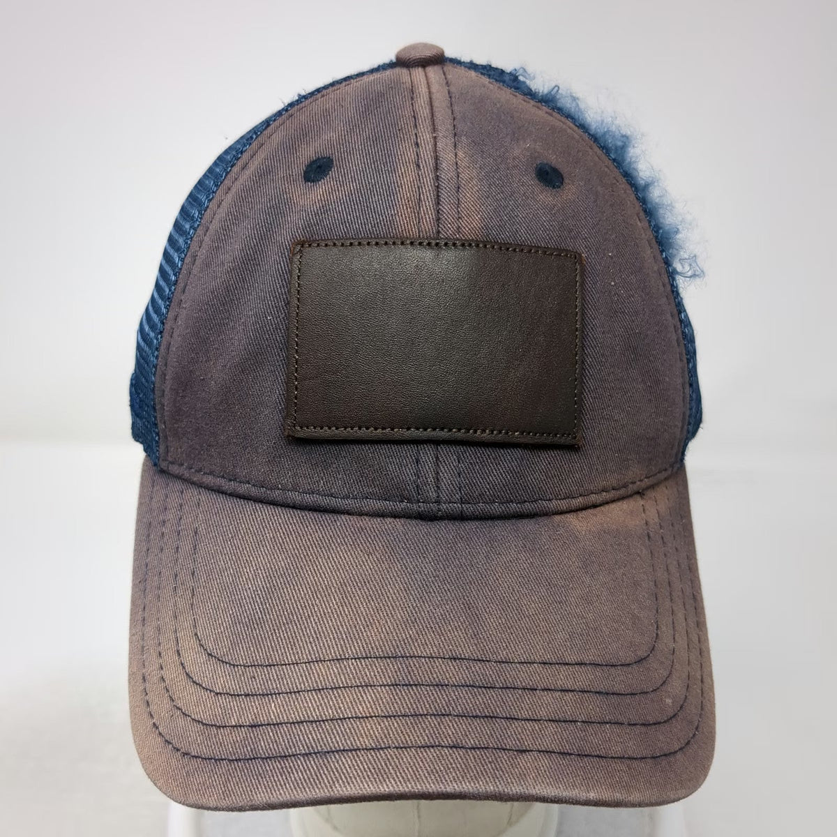 Pukka Trucker Hat Blue One Size Leather Patch Distressed Mesh Snapback Blank