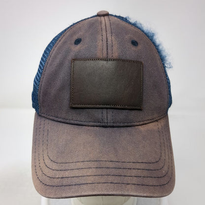Pukka Trucker Hat Blue One Size Leather Patch Distressed Mesh Snapback Blank