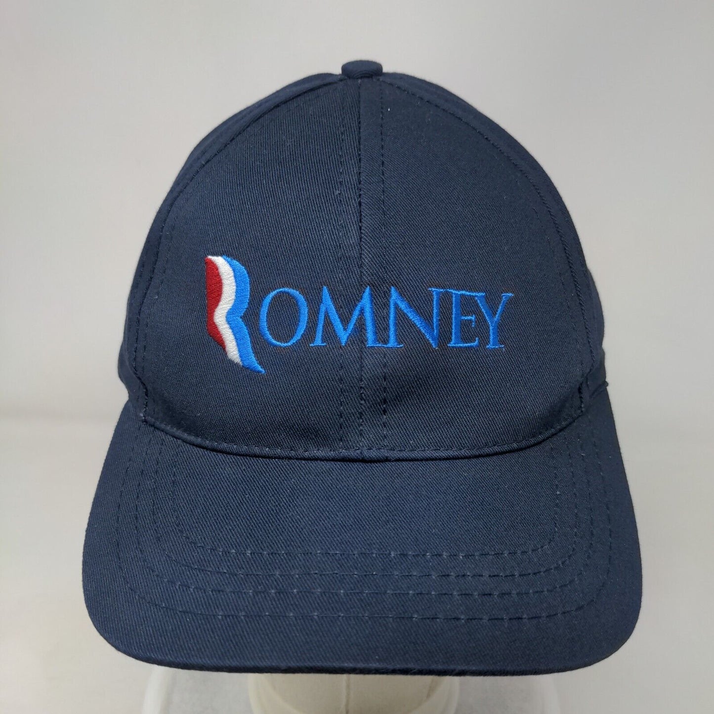 Romney Strapback Hat Blue One Size Adjustable Embroidered Logo 6 Panel