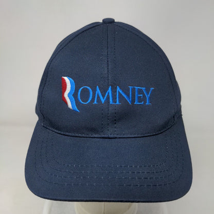 Romney Strapback Hat Blue One Size Adjustable Embroidered Logo 6 Panel