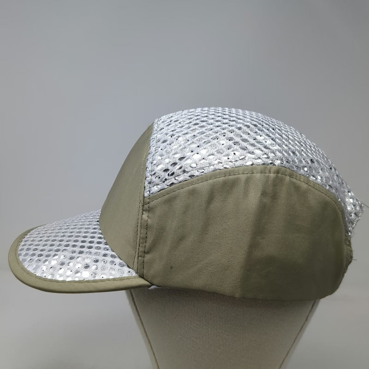 Baseball Cap Beige Silver Mesh OSFM Strapback Breathable Athletic Running Hat