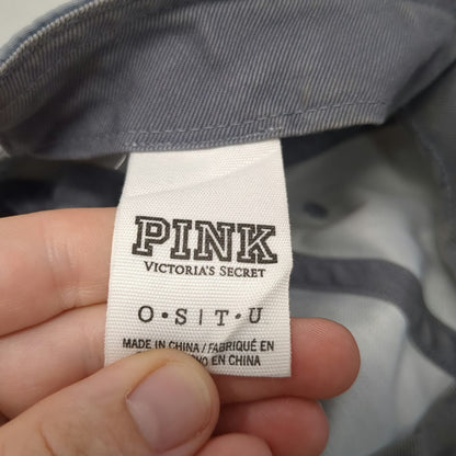 PINK Baseball Cap Gray One Size Adjustable Strap Contrast Piping Curved Brim Hat
