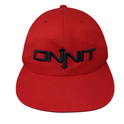 Onnit Fitted Hat Red 7 1/4-7 5/8 Embroidered Solid 6 Panel Vent Holes